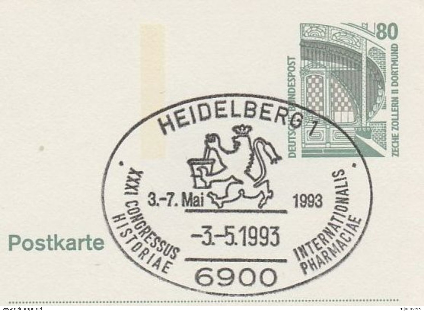 1993 Cover PHARMACY HISTORY CONGRESS Event Postal Stationery Card Heidelberg Stamps Health Medicine - Apotheek