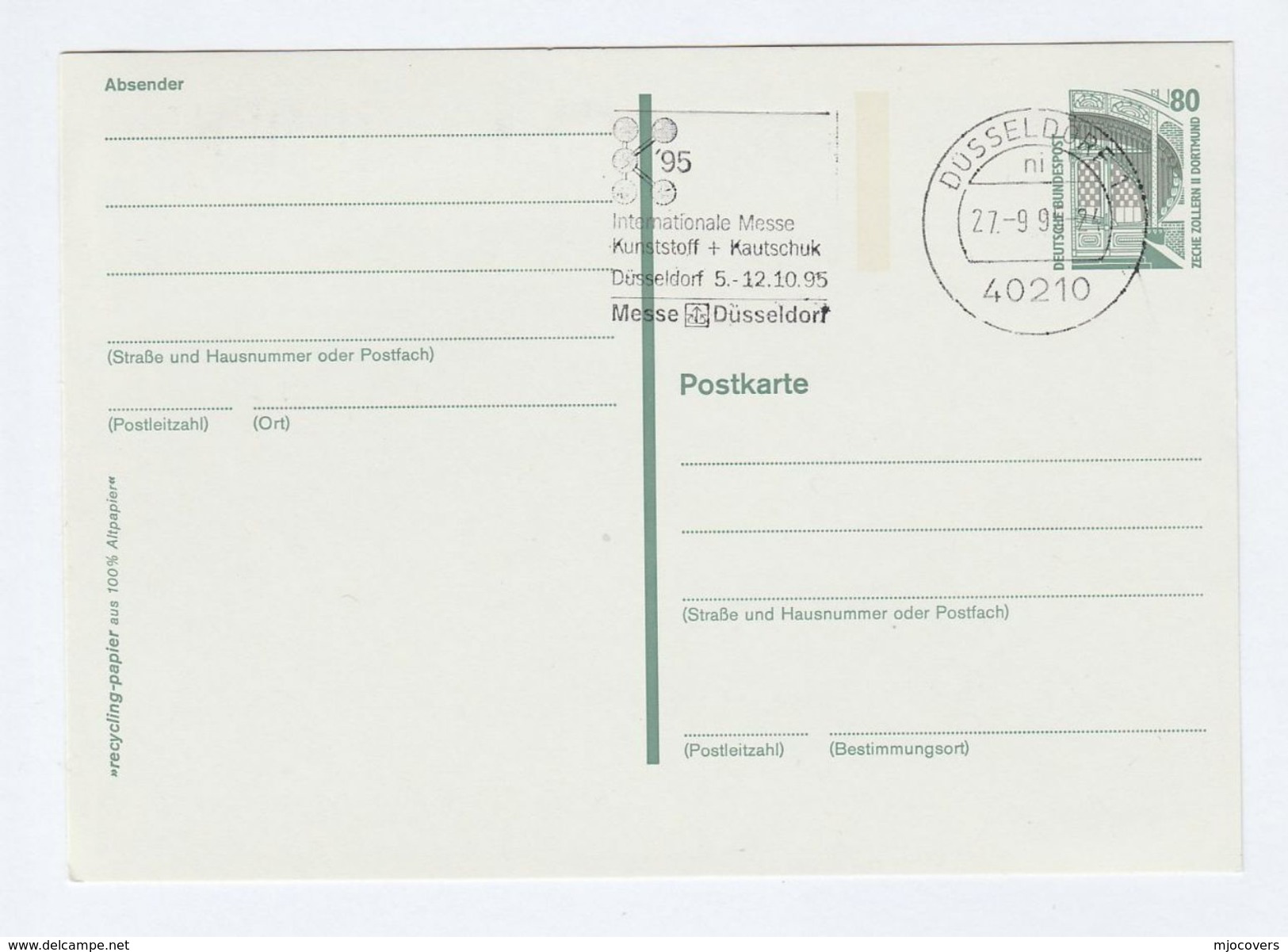 1995 Dusseldorf  PLASTIC & RUBBER FAIR Cover SLOGAN  Postal Stationery Card Germany  Stamps - Other & Unclassified