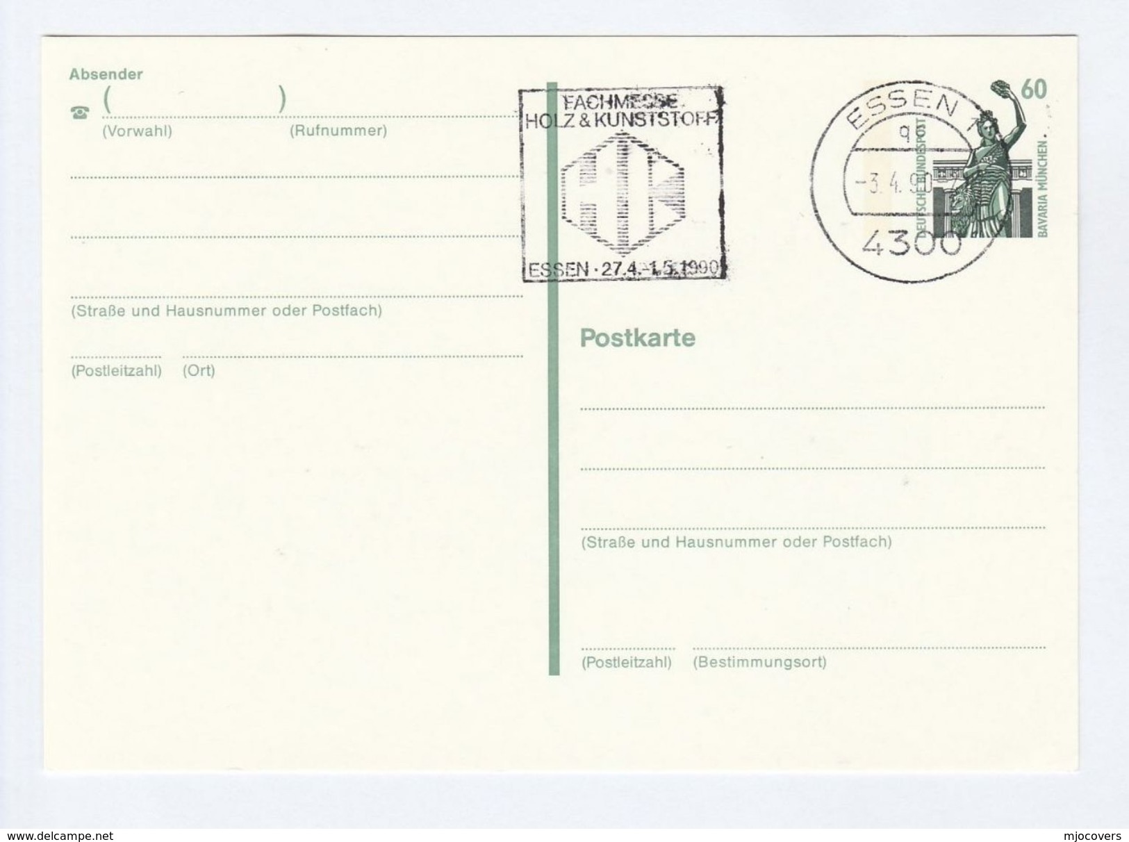 1990 Essen WOOD & PLASTIC FAIR Germany Cover SLOGAN Postal STATIONERY Card Stamps - Other & Unclassified