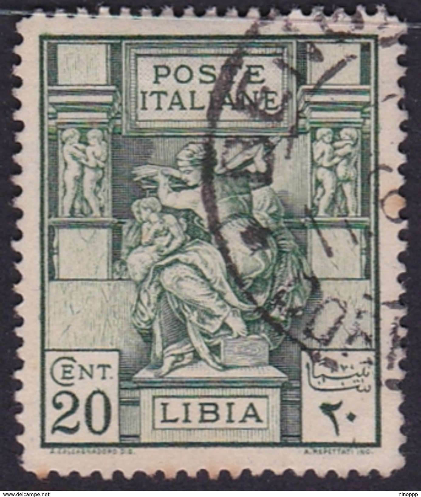 Italy-Colonies And Territories-Libya S 40 1924 ,Libyan Sibyl,20c Green Used - Libya