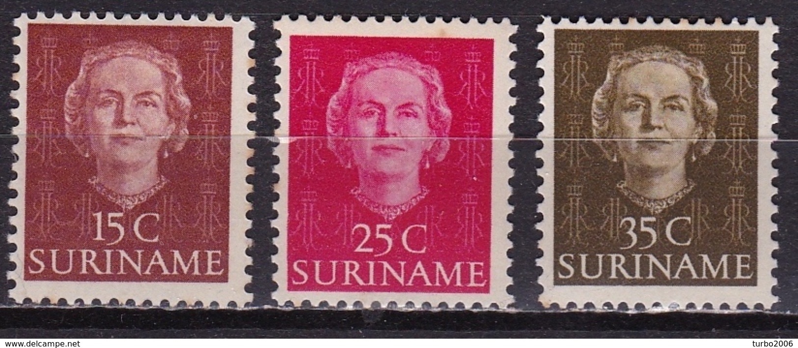 Suriname 1951 Koningin Juliana 15 - 25 - 35 Cent NVPH 286-288-291 Ongestempeld - Suriname ... - 1975