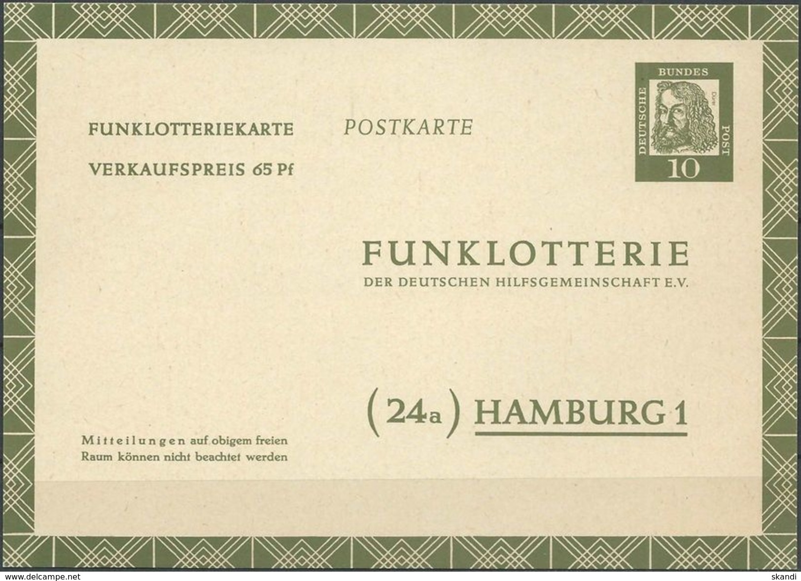 DEUTSCHLAND 1961 Mi-Nr. FP 8 Funklotterie Postkarte Ungelaufen Geprüft Schlegel Siehe Scan - Cartes Postales - Neuves