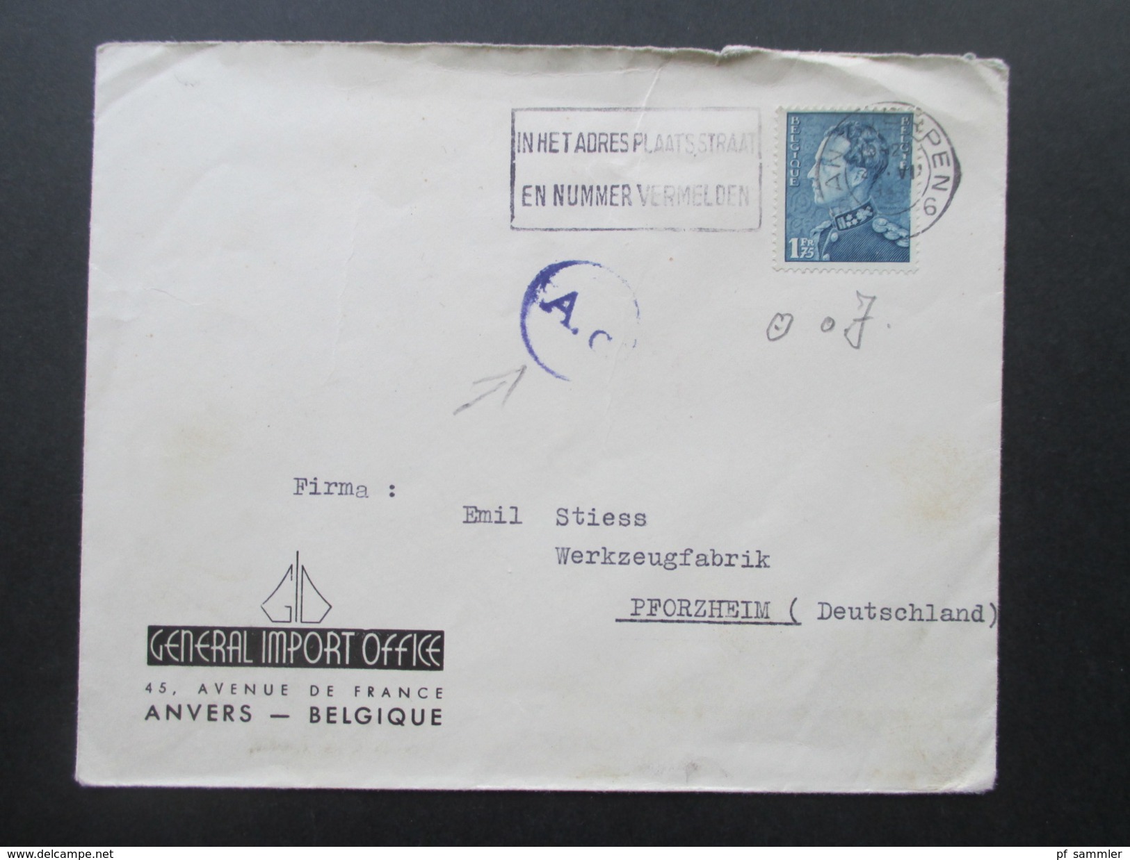 Belgien 1940er Jahre Zensurbeleg / Zensurpost Zensurstempel: A.C. General Import Office Anvers - Covers & Documents