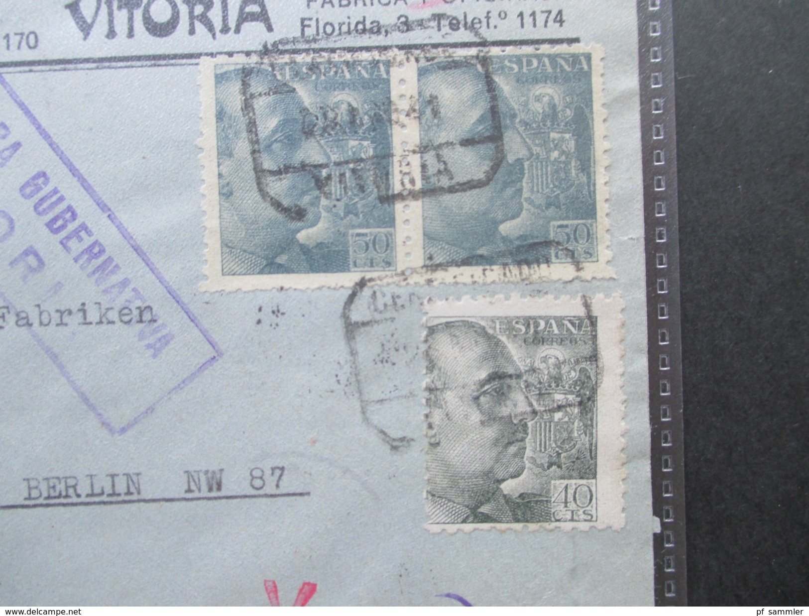 Spanien 1941 Zensurpost Mehrfachzensur Der Wehrmacht OKW / Censura Gubernativa Vitoria. Larramendi Hermanos. Stempel - Storia Postale