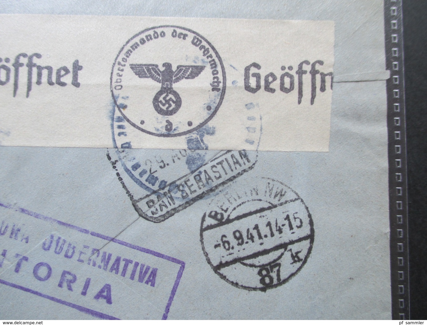 Spanien 1941 Zensurpost Mehrfachzensur der Wehrmacht OKW / Censura Gubernativa Vitoria. Larramendi Hermanos. Stempel