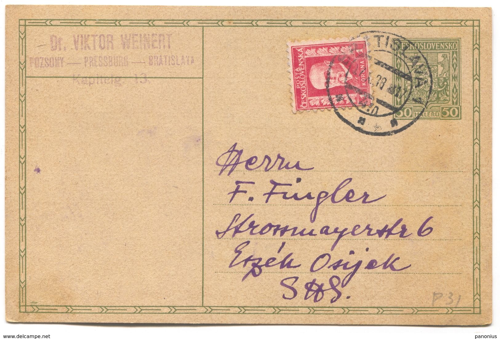 BRATISLAVA / PRESSBURG / POZSONY - SLOVAKIA, POSTAL STATIONERY 1938. USED - Postkaarten