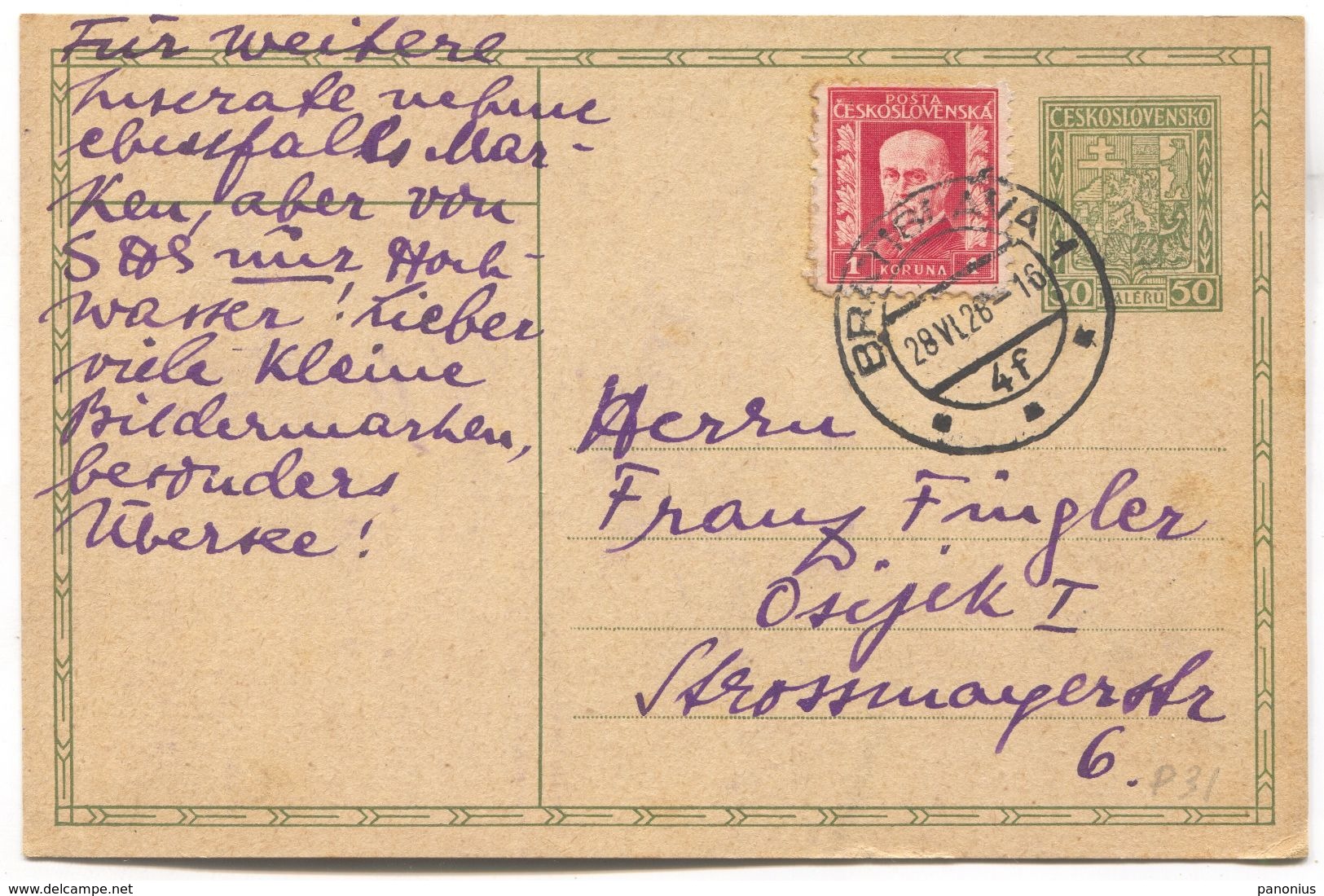 BRATISLAVA / PRESSBURG / POZSONY - SLOVAKIA, POSTAL STATIONERY 1928. USED - Postkaarten