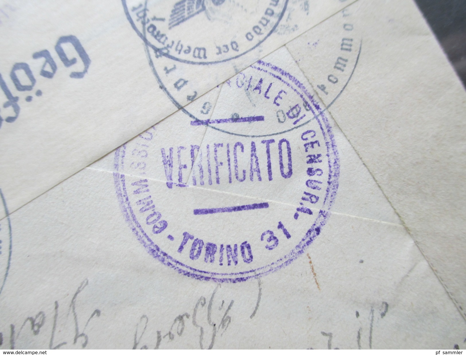 Italien 1941 Zensurpost nach Frankreich viele Zensurstempel. OKW Wehrmacht / Verificato per Censura Torino 31 usw...