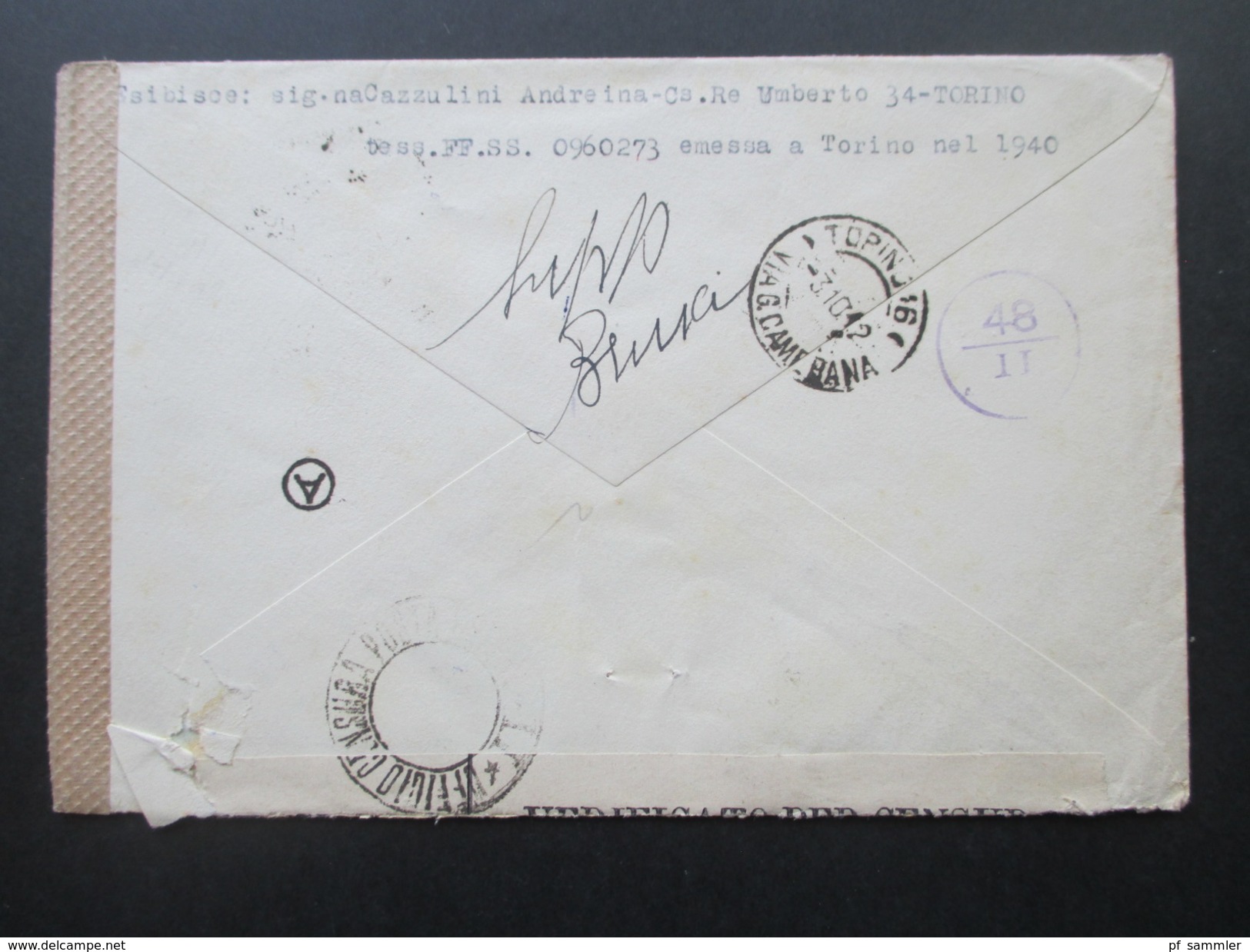 Italien 1942 Zensurpost  viele Zensurstempel / Mehrfachzensur . OKW Wehrmacht / Verificato per Censura Torino 16 usw...