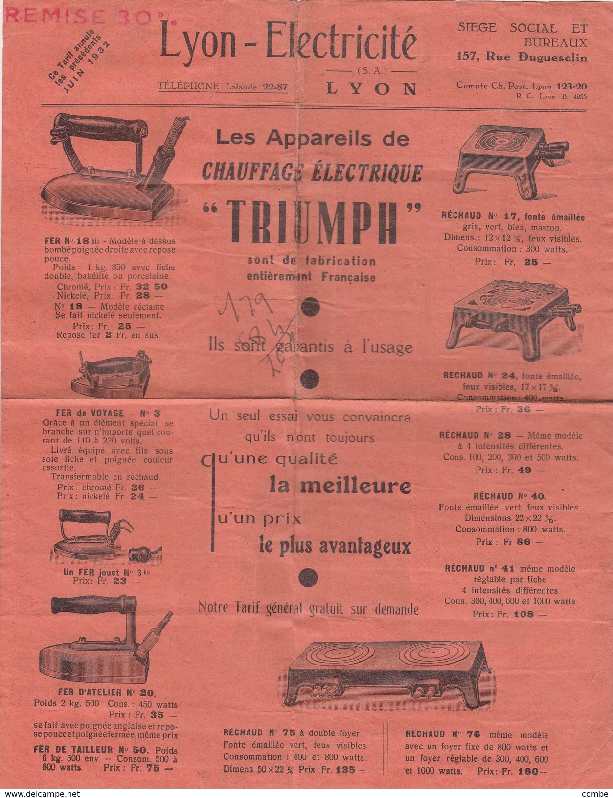 177 Timbres Prime L'ardéchois Sur Publicité Lyon_electricité Les Appareils De Chauffage Electrique "triumph" 1932 - Other & Unclassified