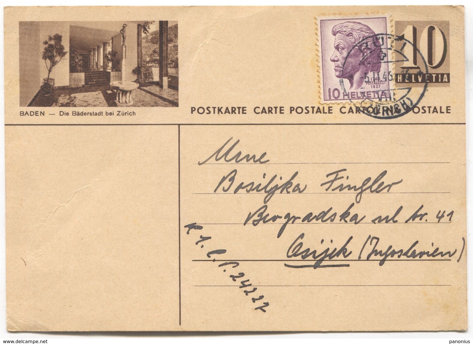 BADEN - SWITZERLAND, Seal RUTI, ILLUSTRATED STATIONERY 1946. USED - Interi Postali