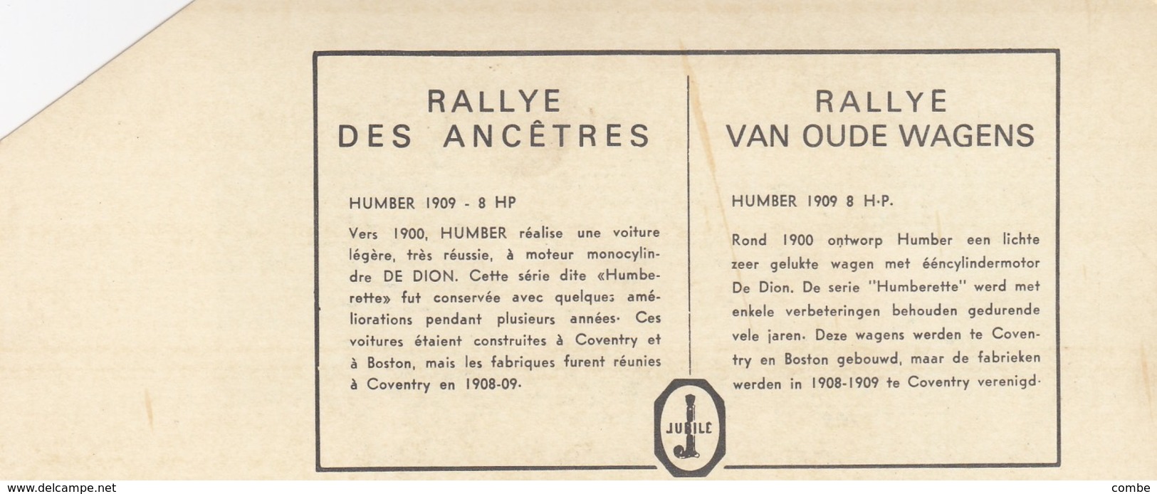 FICHE RALLY DES ANCETRES AUTOMOBILE  HUMBER 1909 - Publicités