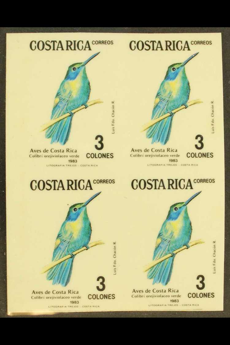 BIRDS  COSTA RICA 1984 3col "Green Violetear", As SG 1336, An IMPERF PROOF BLOCK OF FOUR On Shiny Card. (4 Proofs) For M - Other & Unclassified