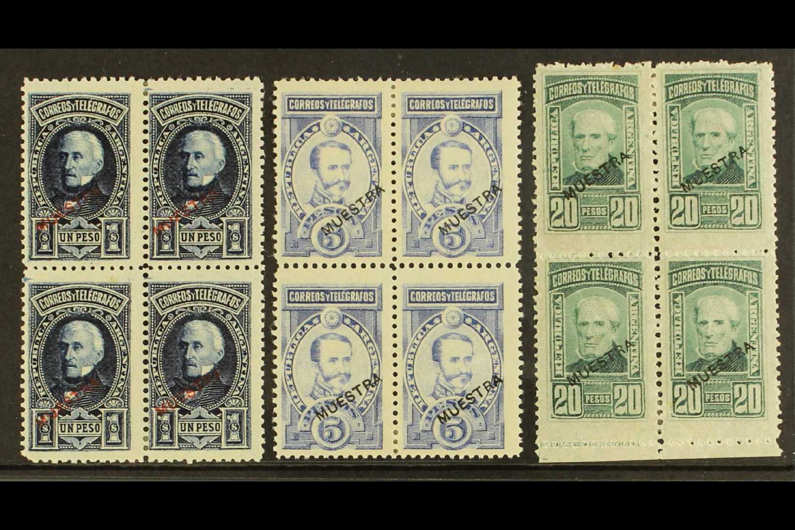 1890 RARE SPECIMENS.  1890 1p Deep Blue, 5p Ultramarine & 20p Blue Green Values (as SG 139/41) Each In Superb Mint Block - Other & Unclassified