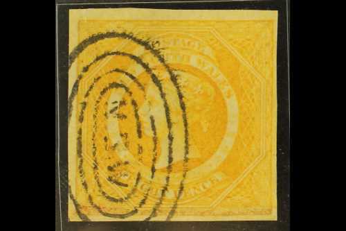 NEW SOUTH WALES  1854 8d Dull Yellow-orange, Imperforate, SG 98, Very Fine Used, Four Margins But Repaired At Base, Cat. - Other & Unclassified