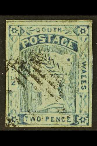 NEW SOUTH WALES  1851-55 2d Deep Prussian Blue, Variety "WAEES" SG 62a, Four Margins, Lightly Cancelled.  For More Image - Other & Unclassified