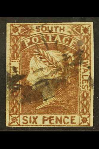 NEW SOUTH WALES  1852-53 6d Brown, Re-engraved SG 77, Four Good Margins, Barred Oval Cancel. For More Images, Please Vis - Other & Unclassified