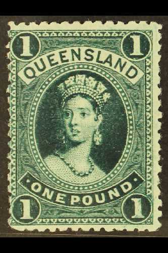 QUEENSLAND  1882-95 £1 Deep Green Watermark W 6, SG 165, Fine Mint, Very Fresh. For More Images, Please Visit Http://www - Other & Unclassified