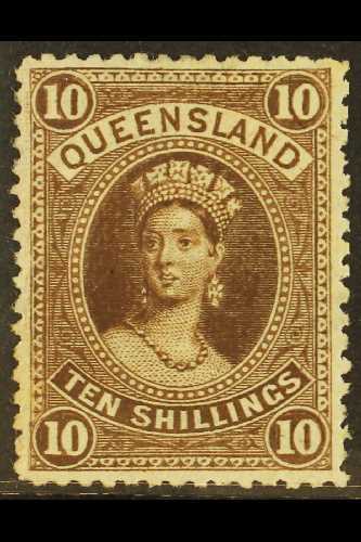 QUEENSLAND  1882-95 10s Brown Watermark W 5, SG 155, Very Fine Mint, Nice Centering, Very Fresh. For More Images, Please - Other & Unclassified