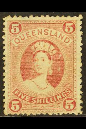 QUEENSLAND  1882-95 5s Rose Watermark W 5, SG 154, Fine Mint, Yellowish Gum, Lovely Fresh Colour. For More Images, Pleas - Other & Unclassified