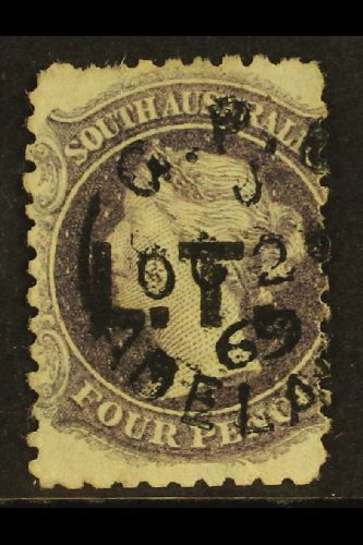 SOUTH AUSTRALIA  DEPARTMENTALS "L..T." (Land Titles) 1868 4d Dull Purple, Perf 11½, SG 70, Ovptd "L.T.", Very Fine Used. - Other & Unclassified