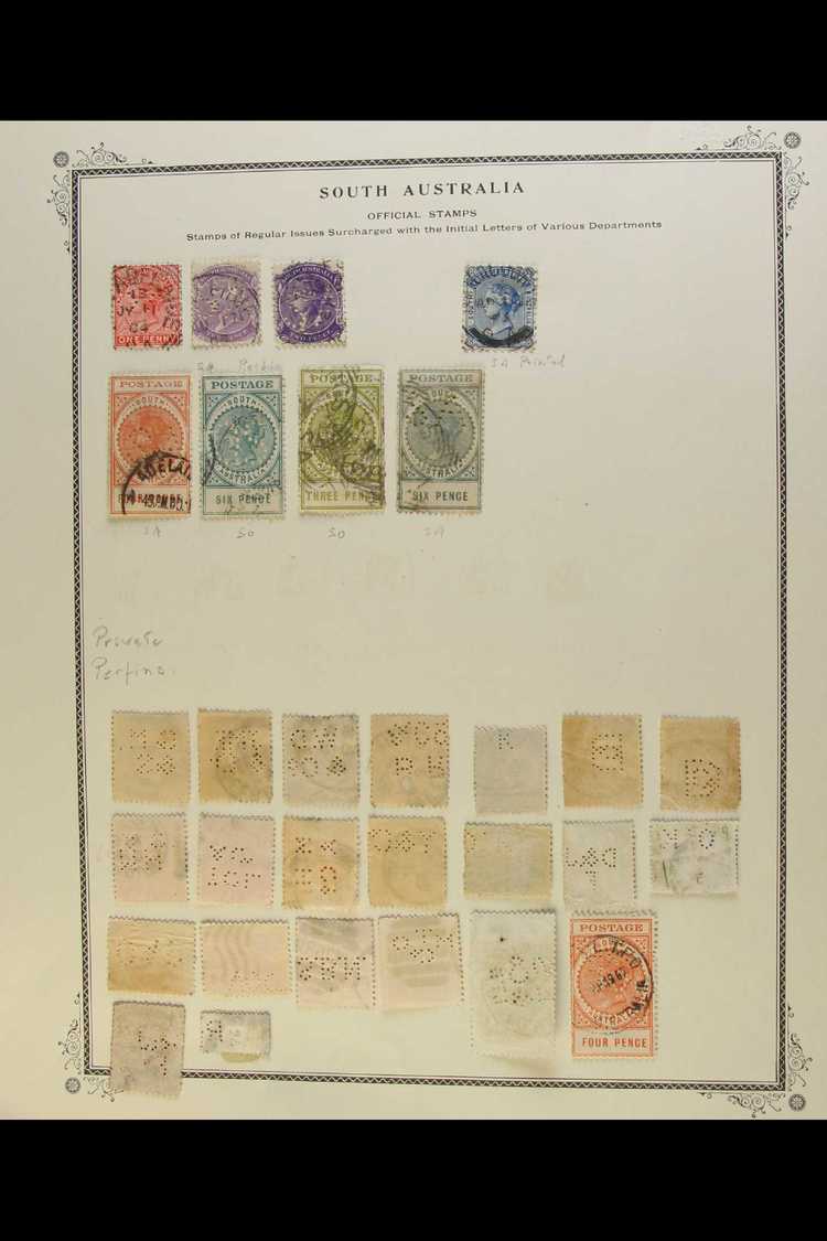 SOUTH AUSTRALIA  PERFINS Collection Of Used Stamps With Official "SA" Perfins (8) And Private Perfins (22) Arranged On A - Other & Unclassified