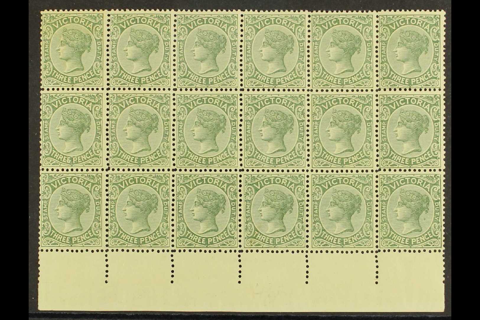 VICTORIA  1899-1901 3d Slate-green, SG 362, Never Hinged Mint Marginal BLOCK Of 18 (6x3), Darkish Gum But Very Pleasing - Other & Unclassified