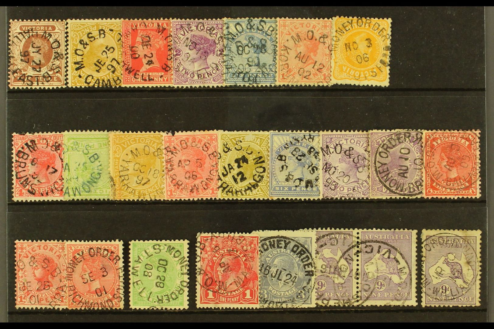 VICTORIA  POSTMARKS SELECTION. A Delightful Group Of Issues Bearing "MONEY ORDER & S.B" Cancels. Lovely (24 Stamps) For - Other & Unclassified