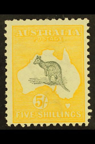 1913-14  5s Grey & Yellow, 'Roo, First Watermark, SG 13, Good To Fine Mint. For More Images, Please Visit Http://www.san - Other & Unclassified