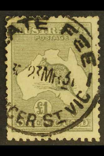 1923-4  £1 Grey 'Roo, SG 75, Used With "Late Fee" C.d.s., Blunt Perfs At Left, Cat.£325. For More Images, Please Visit H - Other & Unclassified