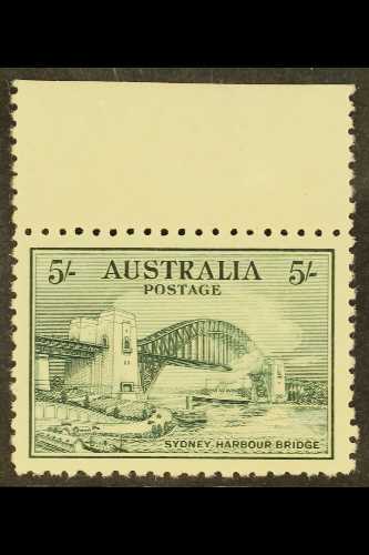 1932  5s Blue-green Sydney Harbour Bridge, SG 143, Upper Marginal Example, Very Fine Mint. For More Images, Please Visit - Other & Unclassified