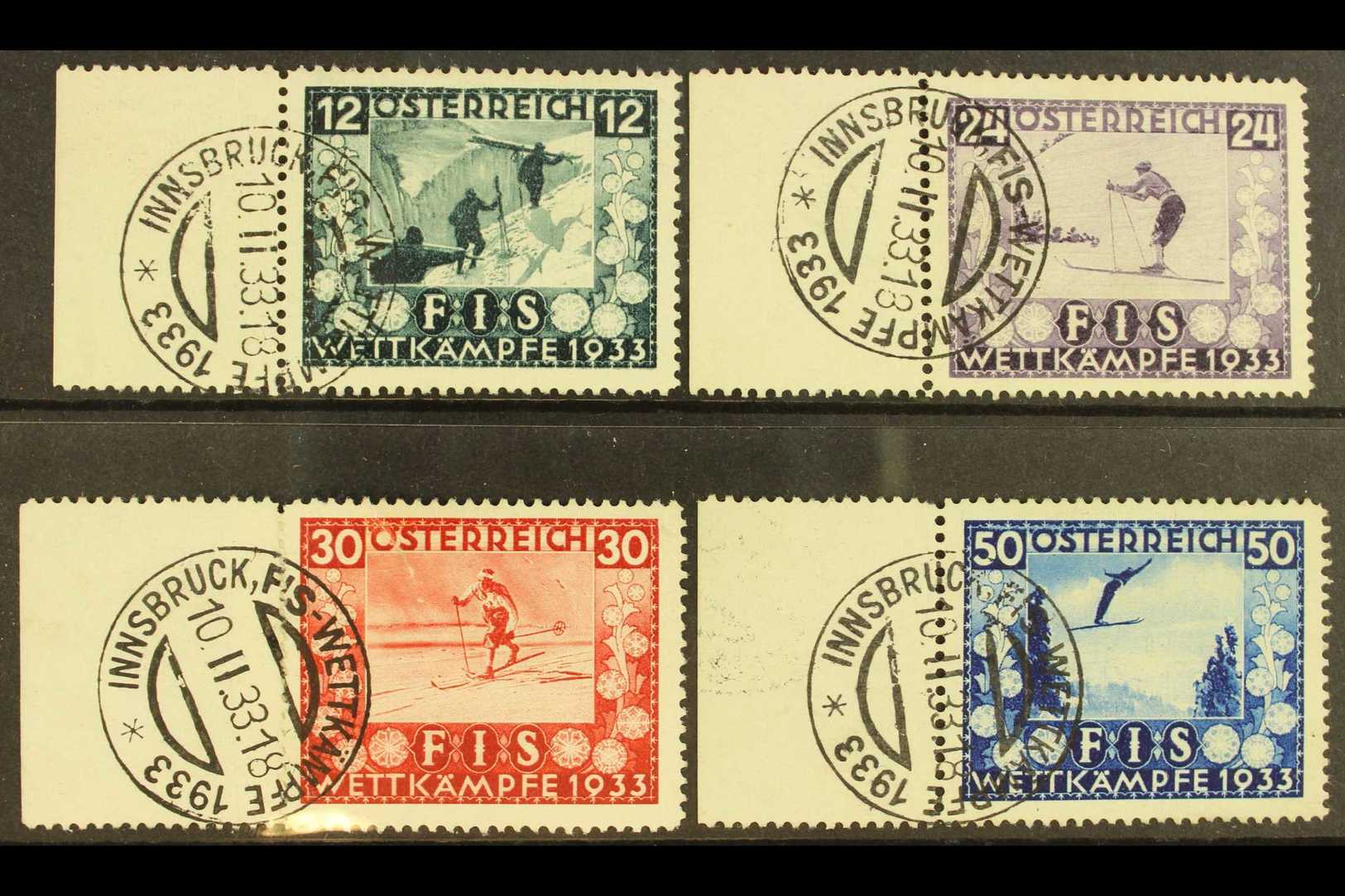 1933  Ski Championship Fund Complete Set (Michel 551/54, SG 699/702), Used Marginal Examples Cancelled By Nice Full "FIS - Other & Unclassified