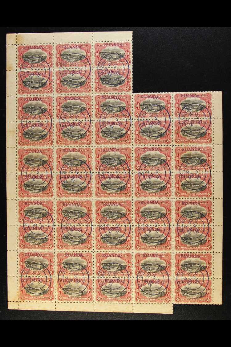 RUANDA URUNDI  1915 "RUANDA" Local Overprint In Violet On 10c Black And Carmine, Cob 10, A Complete Sheet Of Fifty Minus - Other & Unclassified