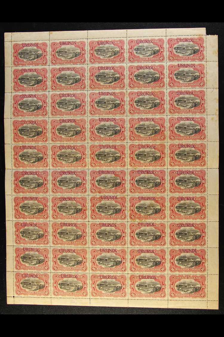 RUANDA URUNDI  1915 "URUNDI" Local Overprint In Violet On 10c Black And Carmine, Cob 17, A Complete Sheet Of Fifty In Ne - Other & Unclassified