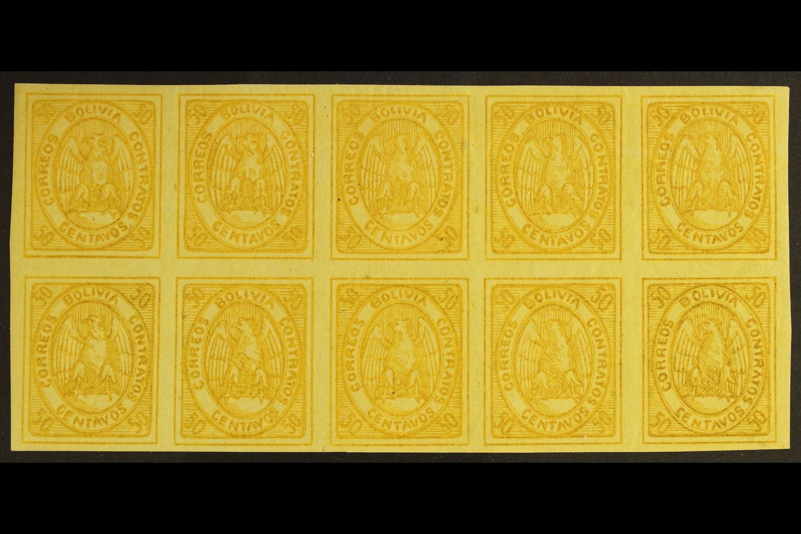 1867-68  50c Yellow Condor (SG 8, Scott 5), Very Fine Mint (most Stamps Never Hinged) BLOCK Of 10 (5x2), All Stamps With - Other & Unclassified