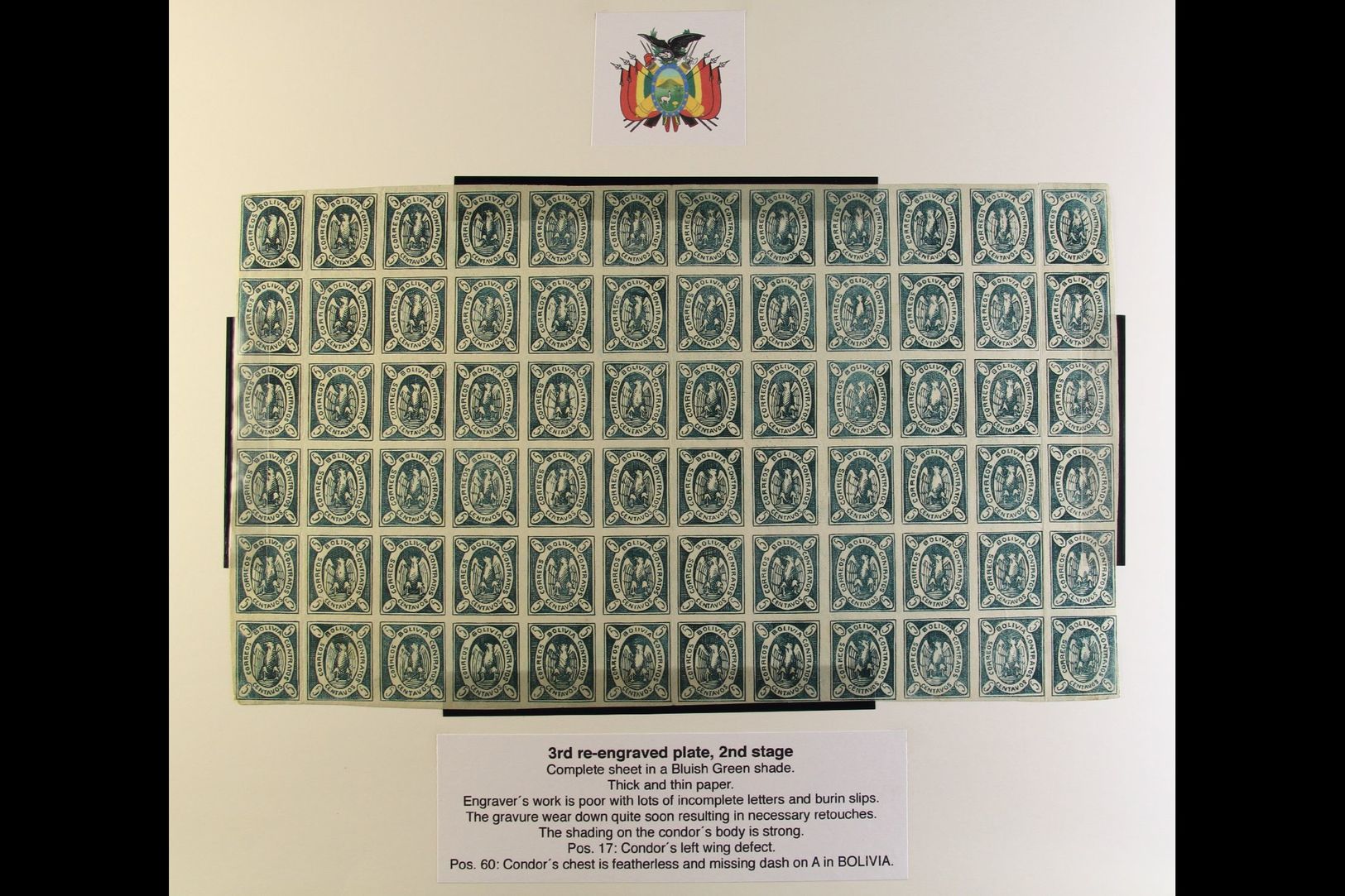 1867-68  5c Bluish Green Condor COMPLETE MINT SHEET Of The 3rd Re-engraved Plate Of The 2nd Stage, Lovely Fresh Conditio - Other & Unclassified