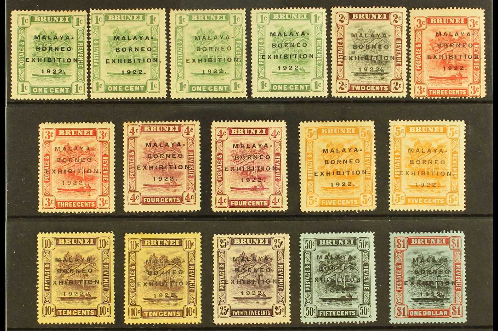 1922  "Malaya-Borneo" Complete Set Of Nine, SG 51/59, Mint, With A Range Of Seven Different Overprint Varieties And Some - Other & Unclassified