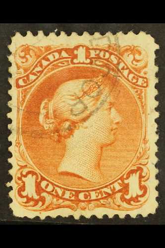 1868  1c Red-brown Large Queen On Watermarked Paper, SG 55b, Clear "G", Neat Corner Cds Cancel, Couple Shorter Perfs.  F - Other & Unclassified