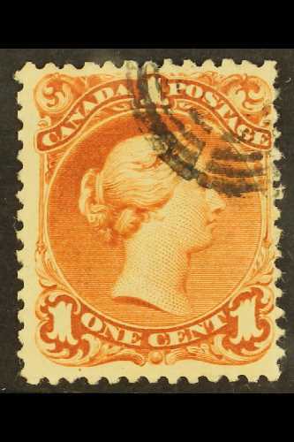 1868-71  1c Red Brown Large Queen On LAID PAPER, SG 55a, Superb Used With Neat Target Cancel Across One Corner, Light Cr - Other & Unclassified