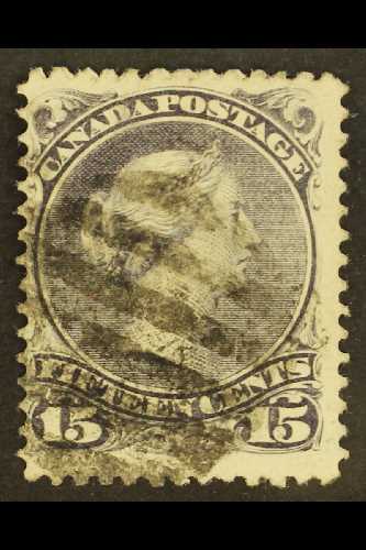 1879  15c Clear Deep Violet Large Queen On Thick Paper, SG 67, Excellent Colour And Neat Barred Cancel, As With Most Kno - Other & Unclassified