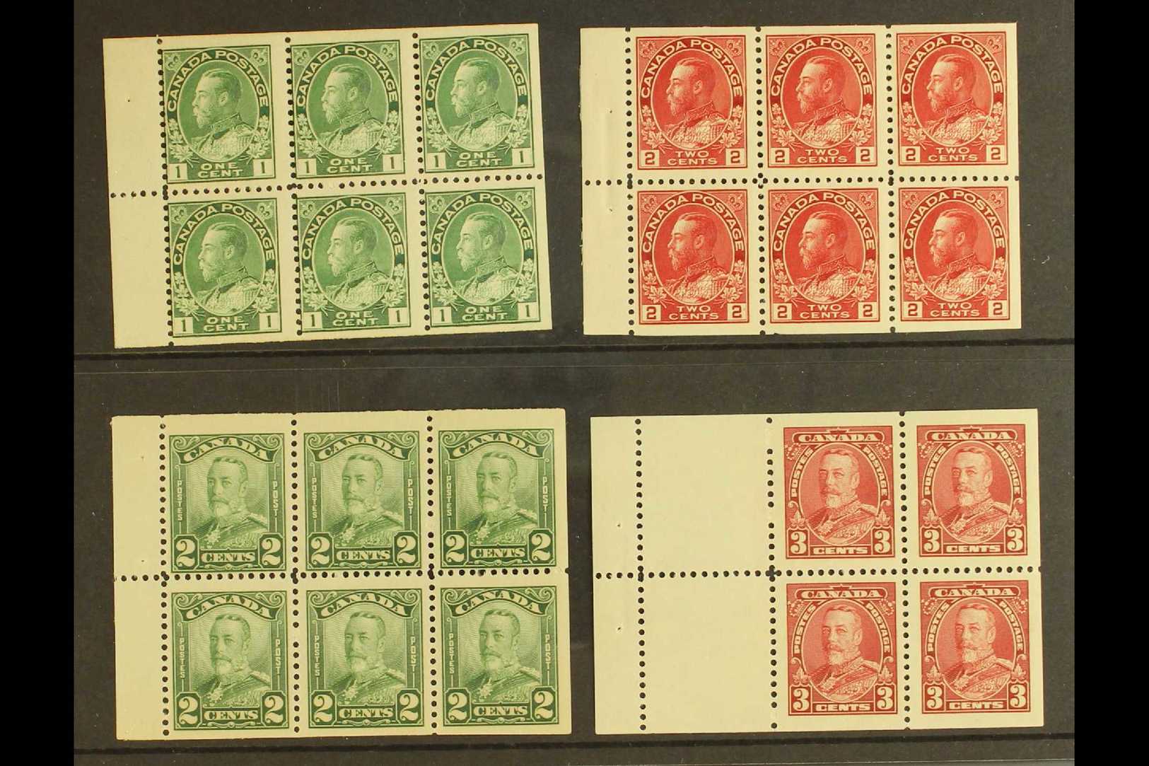 1911-1935 BOOKLET PANES  1911-22 1c Deep Yellow-green & 2c Deep Rose-red Panes Of 6 (SG 199a & 201a), 1928-29 2c Green P - Other & Unclassified