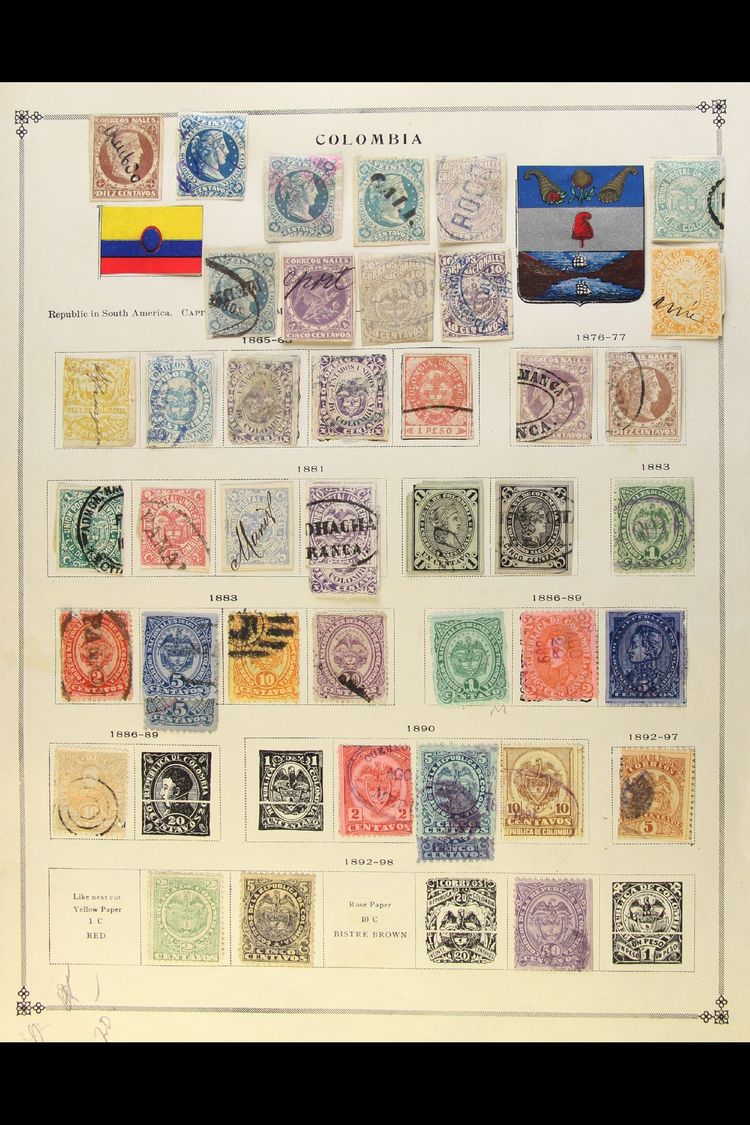 1865-1960 MOSTLY USED COLLECTION  On Old Pages, Inc Useful 19th Century Issues, Air Post Issues, Registration, Bogota Lo - Other & Unclassified