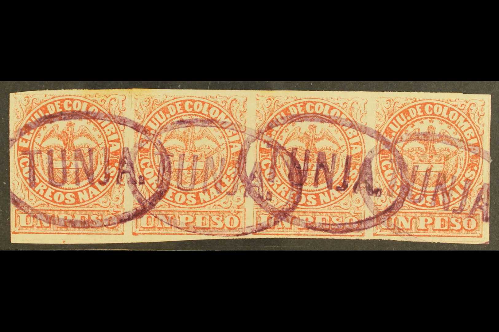 1868  1p Rose-red, Type I, Scott 57b, A Fine Used STRIP OF FOUR With Good Margins And With Four Oval "TUNGA" Cancels In - Other & Unclassified