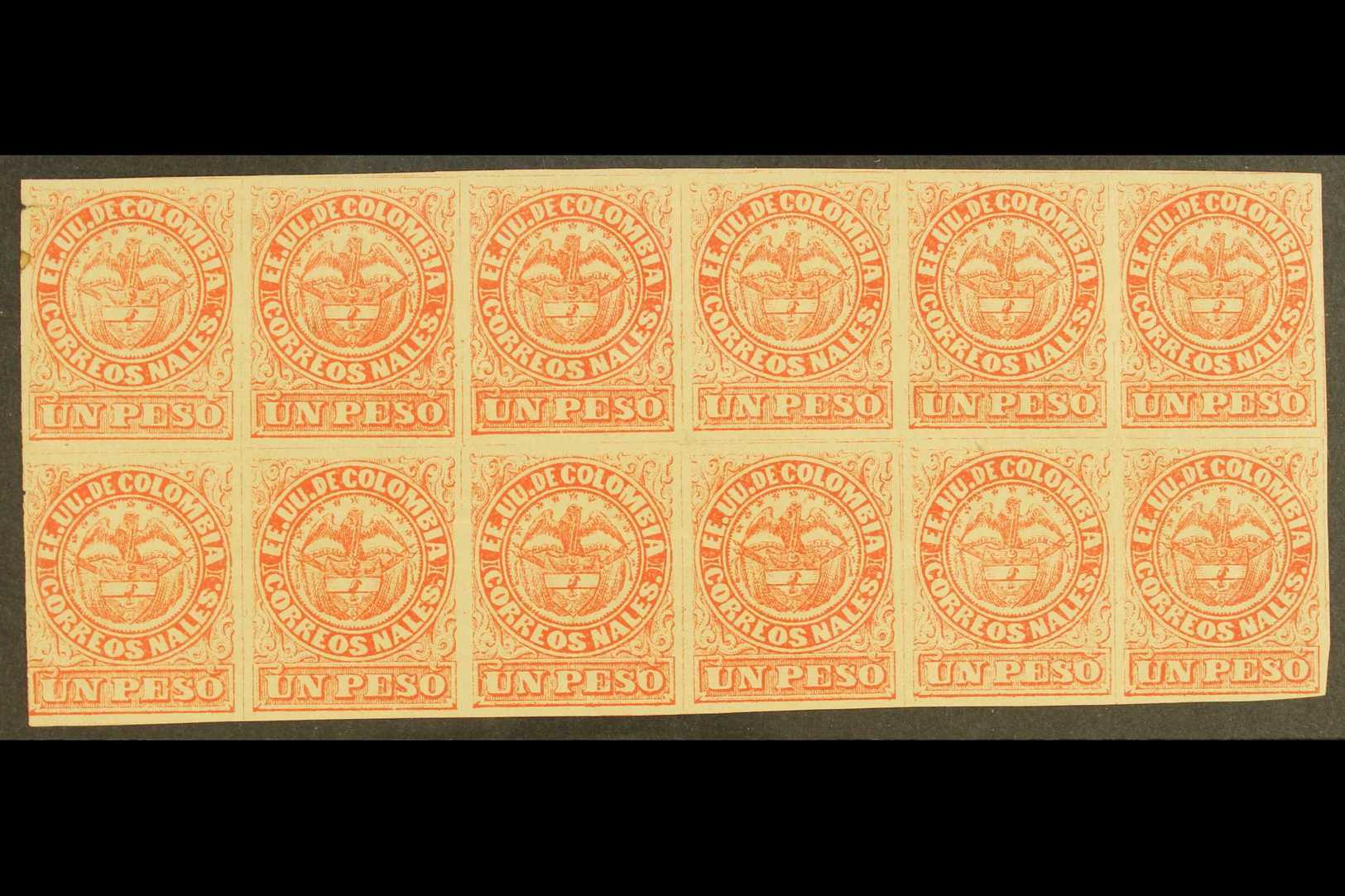 1868  1p Rose Red Type I, Scott 57b, An Impressive Mint BLOCK OF TWELVE (6 X 2), Several Lines Of Creasing And With Some - Other & Unclassified