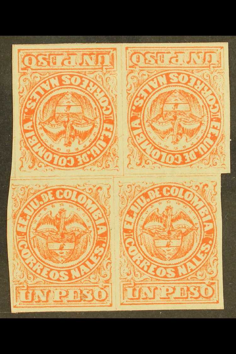 1868  1p Vermilion Type II, Tete-beche, Scott 57a, A Mint Block Of Four Showing Two Tete-beche Pairs, A Light Bend And A - Other & Unclassified