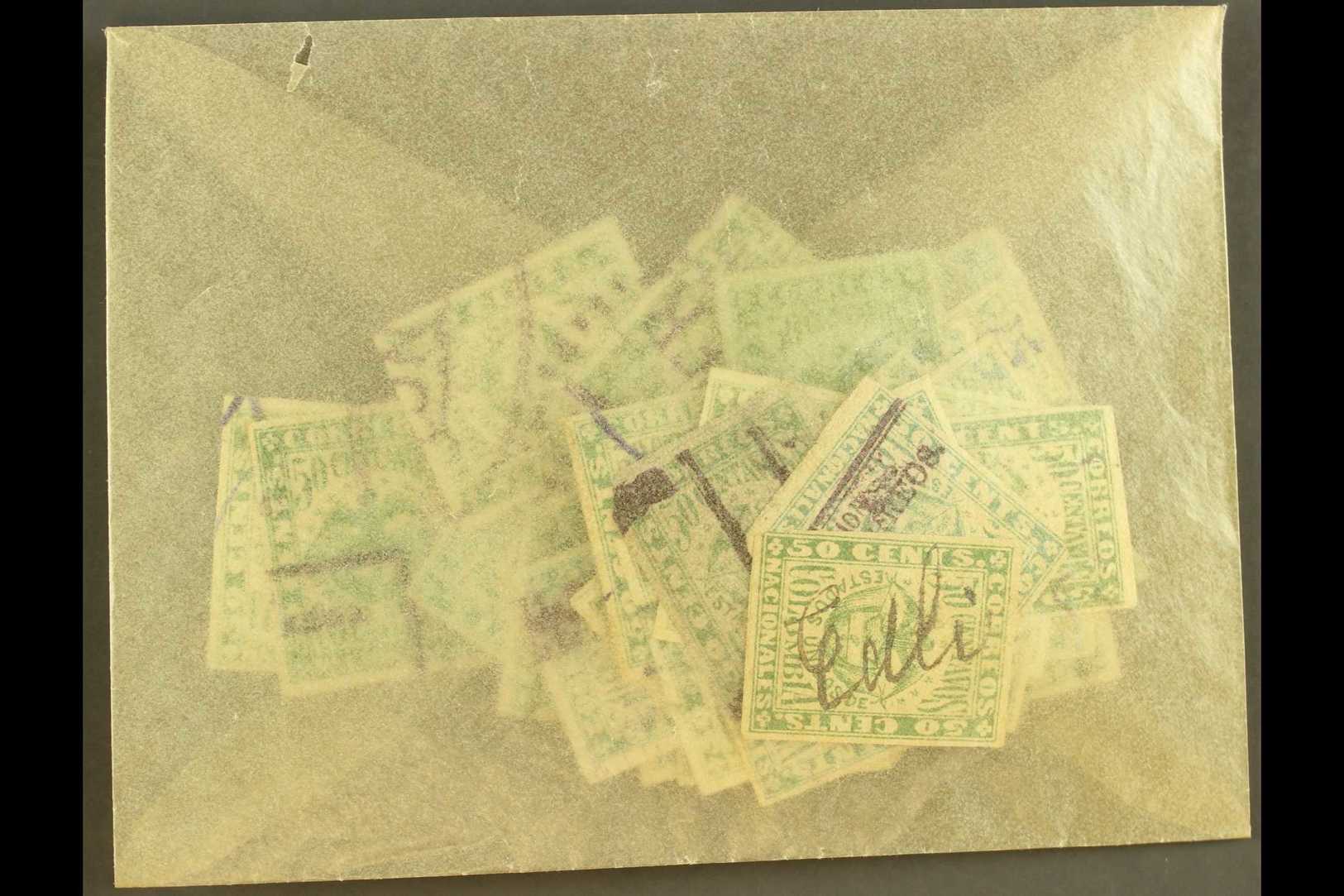 1868  50c Green, Scott 56, Used Assembly In A Packet, Ideal To Sort For Postmarks. (54 Stamps)  For More Images, Please - Other & Unclassified