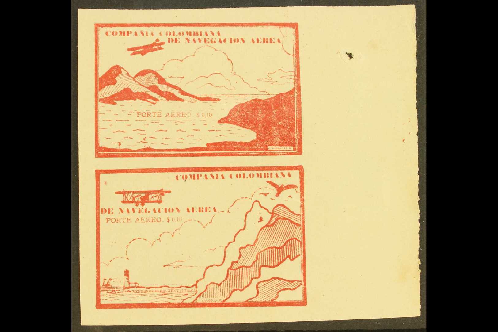 PRIVATE AIRS - COMPANIA COLOMBIANA DE NAVEGACION AREA  1920 (Oct) 10c Brown-red "Sea And Mountains" And "Cliffs And Ligh - Other & Unclassified