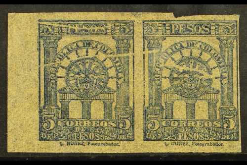 SANTANDER  1905 5 Peso Dark Blue, Imperf Pair On Onion Skin Paper, As Scott 28, Fine Mint Pair For More Images, Please V - Other & Unclassified