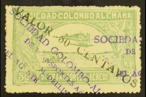 SCADTA PRIVATE AIR  1921 Diagonal Violet Surcharge 30c On 50c Dull Green (SG 7, Scott C20, Michel 8 II) Fine Used. For M - Other & Unclassified