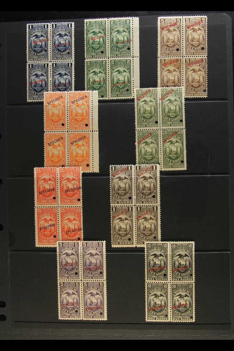 REVENUE STAMPS - SPECIMEN OVERPRINTS  1919-20 "Timbre Fiscal" Complete Set (1c To 10s) In NEVER HINGED MINT BLOCKS OF FO - Other & Unclassified